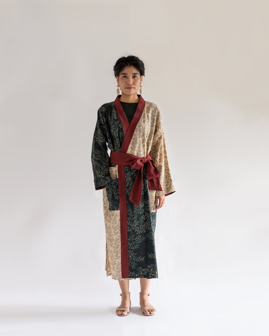 Cha Haori-dress | Kimono dress | by Tsuruto｜Kimono-fuku custom ordering